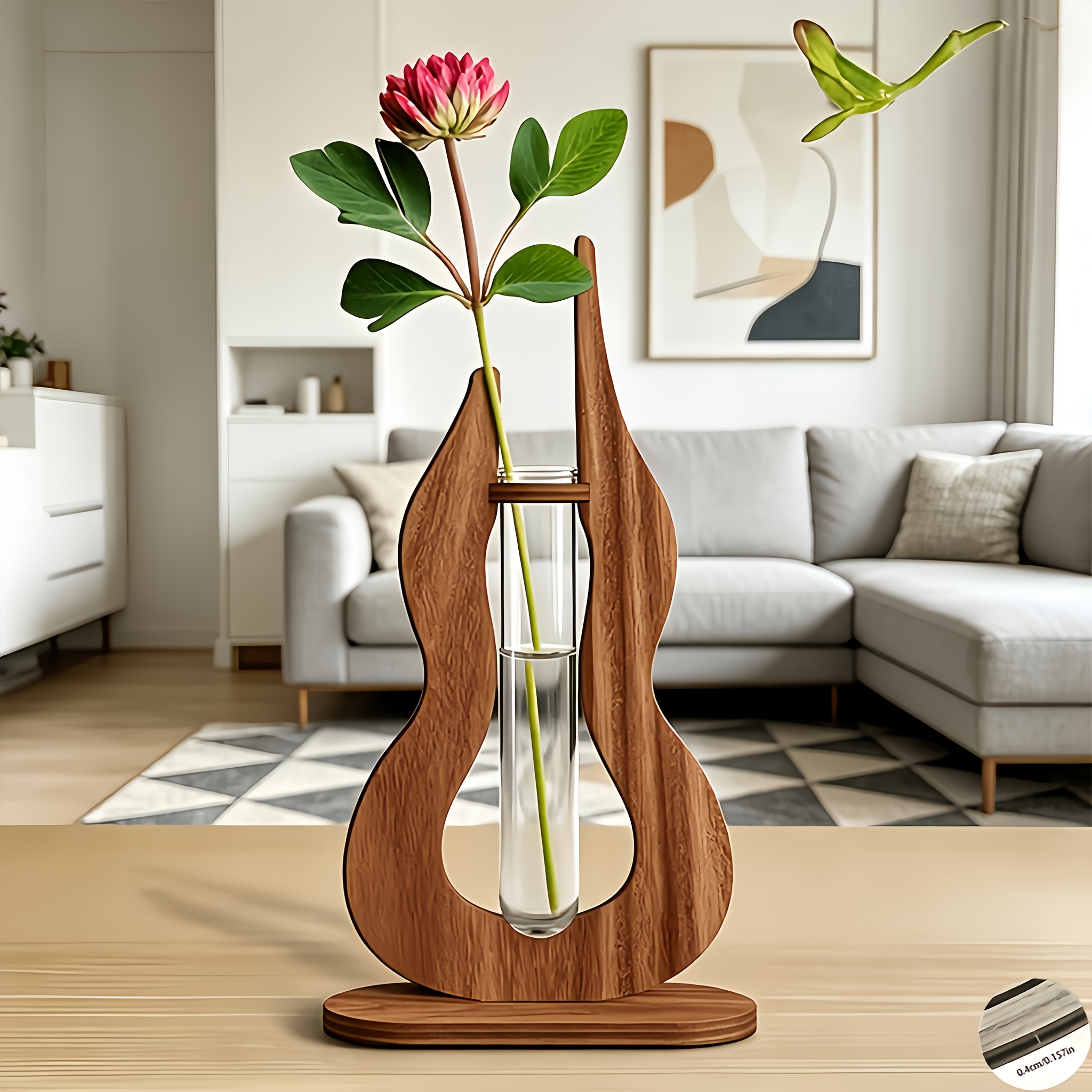 TEMU 1pc Abstract Gourd-shaped Wooden Test Tube Vase, Minimalist Hydroponic Seedling Stand, Solid Wood Frame With Plastic Flower Tube, Suitable For