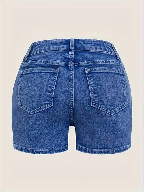 1pc womens stretch denim shorts with multiple cargo pockets built in zipper washable casual athletic shorts for spring summer solid color regular fit elegant design gym shorts casual attire durable fabric spring fashion midstretch material fitness enthusiasts