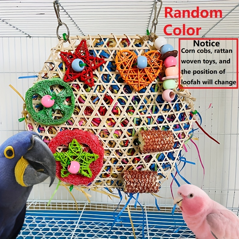 TEMU Bird Toys Parrot Chew Toys Bird Tear Toys Parrot Toys Tiger Parrot Chewing Climbing Net Woven Bamboo Net Bird Cage Decor Accessories, Bird Toys