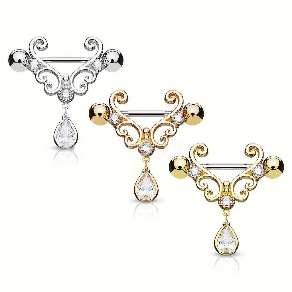 

1pc Élégant Zirconia Anneau de Mamelon, Fashion Simple Barbell, Bijoux de Piercing Corporel de Style Vintage, Idéal pour un Usage Quotidien et Cadeau de Soirée Romantique