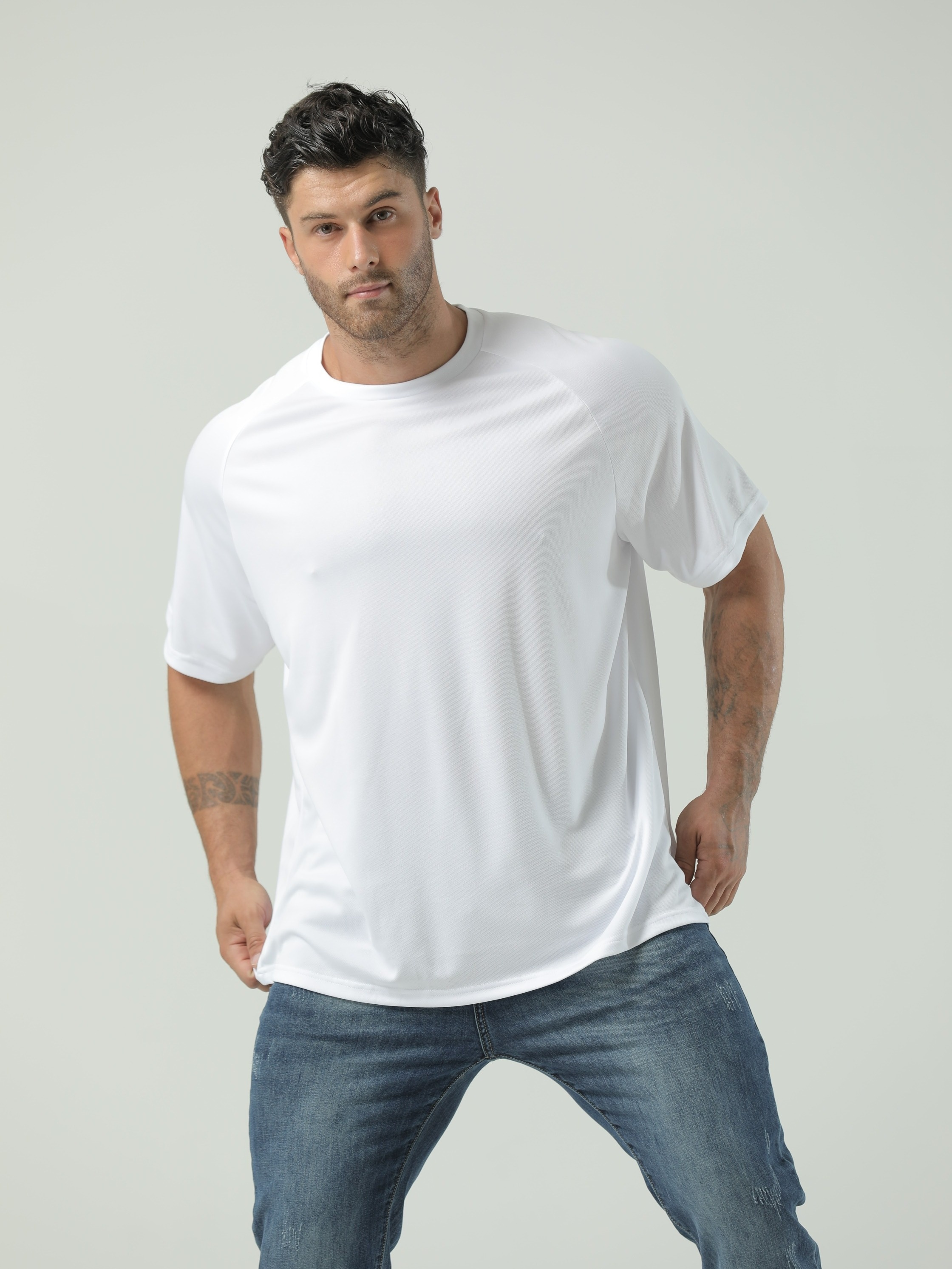 Plus Size Men's Breathable Quick Dry T-shirt For Sports, Men's Clothing