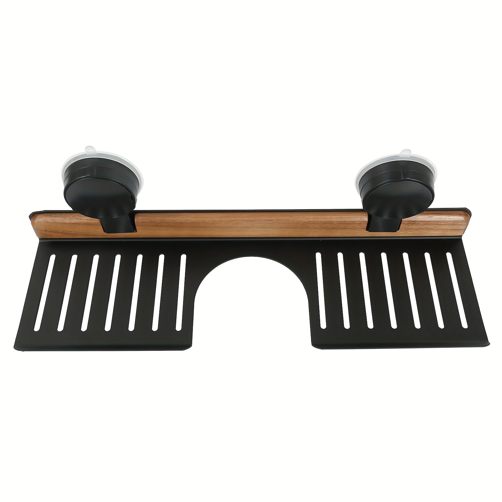Walnut Bathroom Kitchen Suction Cup Shelf Wall Mounted Sink Faucet Organizer, U Shaped Design Accommodates Faucets Hollow Leaching Prevents Water Buil