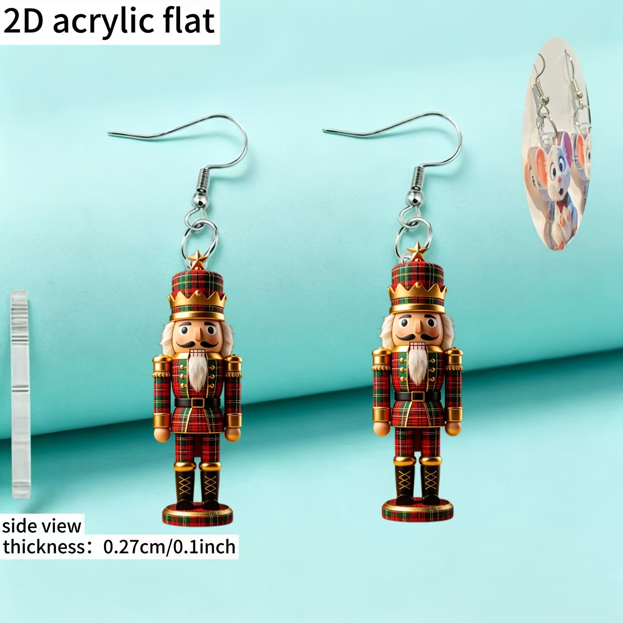 2D Acrylic Christmas Nutcracker Pendant DIY Earrings