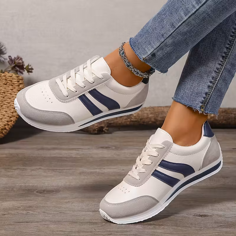 womens lightweight low top sneakers white with navy red accents synthetic cover upper eva cushioned sole casual shoes for running walking casual attire running shoes fabric lined interior Product details 9