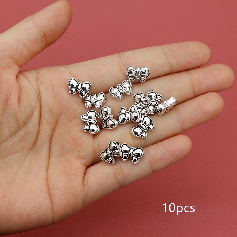 TEMU 10 pièces Perles Vintage Argentées avec Nœud, Perles à Petit Trou, Perles Espacement, Perles Décoratives pour DIY, Bracelets, , Accessoires,