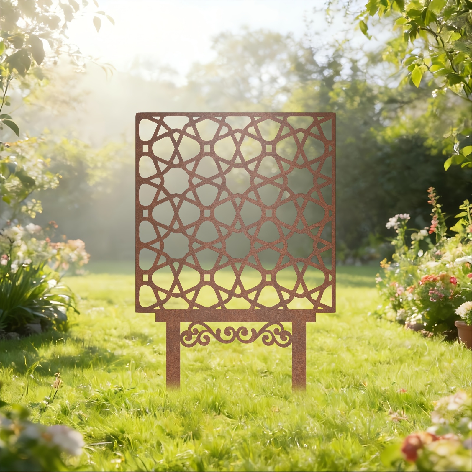 item picture 2d flat 2d flat 1pc 2d flat rustic rusty metal moroccan lattice garden stake sculpture ground spike base   no tools needed suitable for patio yard garden decor ideal gift for housewarming birthday   lovers 2d flat