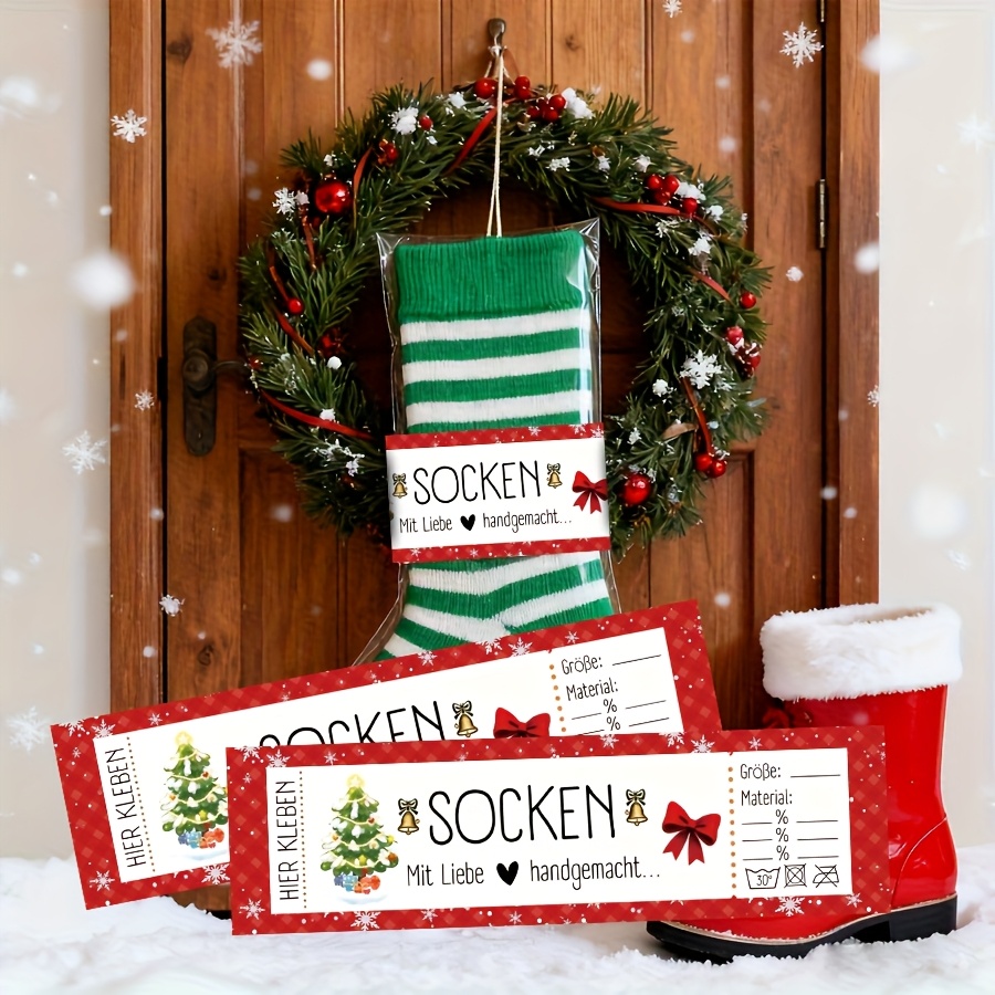 Image of 20pcs Of German Christmas Stocking Seal Labels, Designed For Long Socks, Stockings, And Shoe Packaging Card Tags, Featuring Elements Like Christmas Snowflakes, Christmas Trees, And Bows