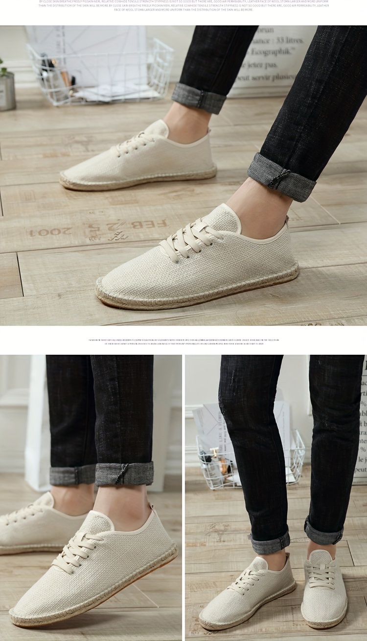 mens solid color lightweight canvas walking shoes comfy non slip lace up shoes for mens outdoor activities details 2