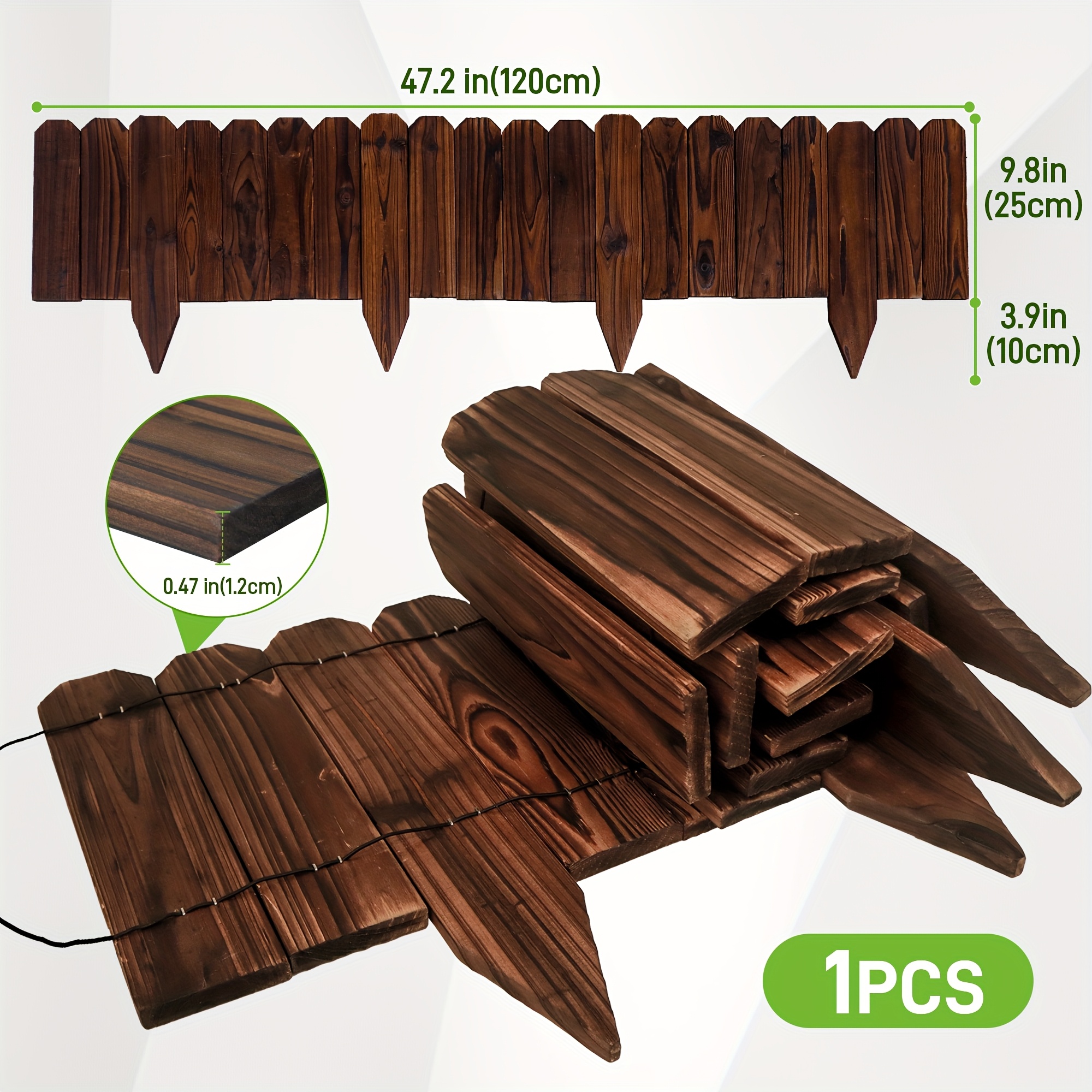 1pc 47 2 inch wooden garden   decorative small picket panels for flower bed barriers and landscape fencing