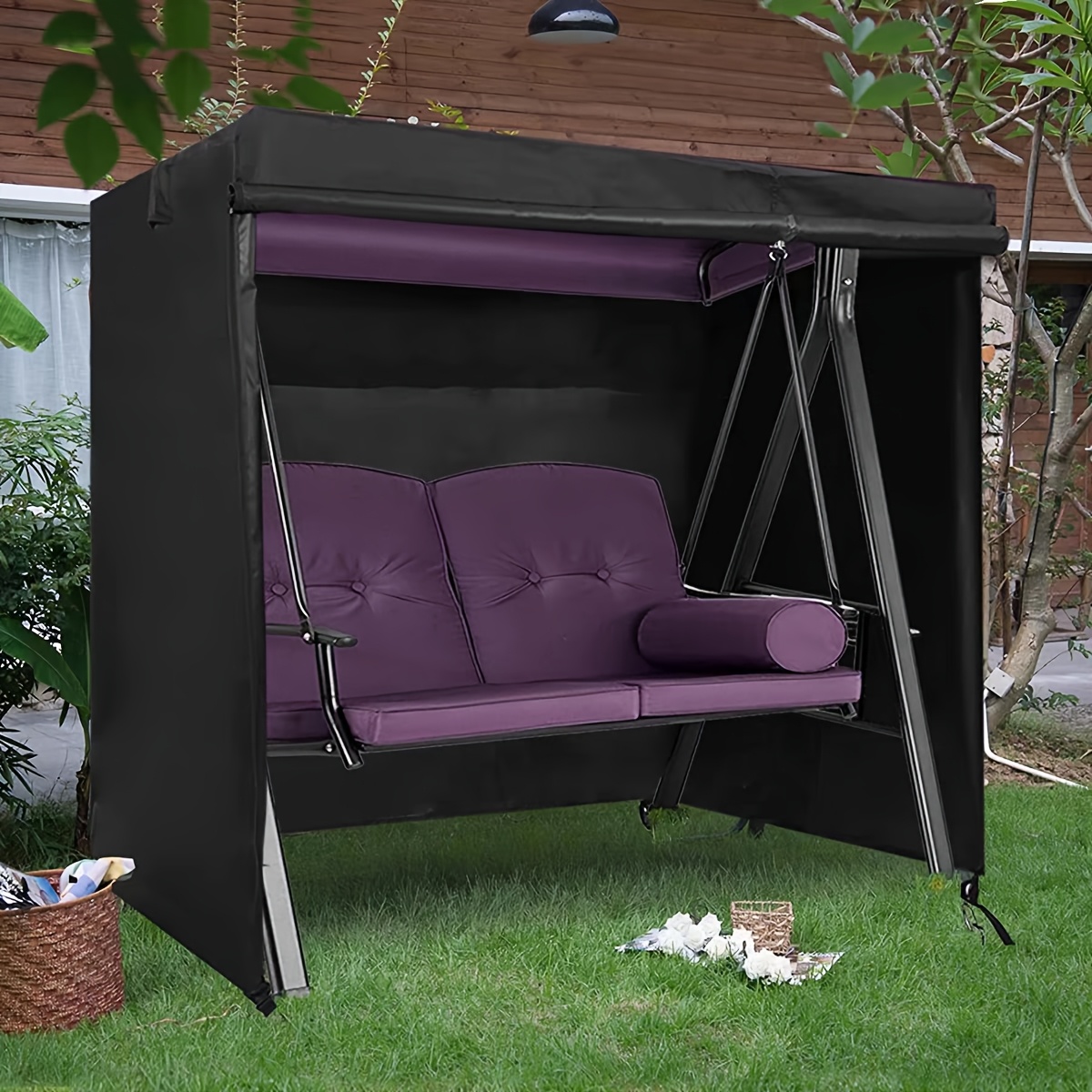 Copertura Impermeabile Per Sedia A Dondolo Da Esterno - Tessuto Oxford, Nero, 99x70x83cm - Foto 8