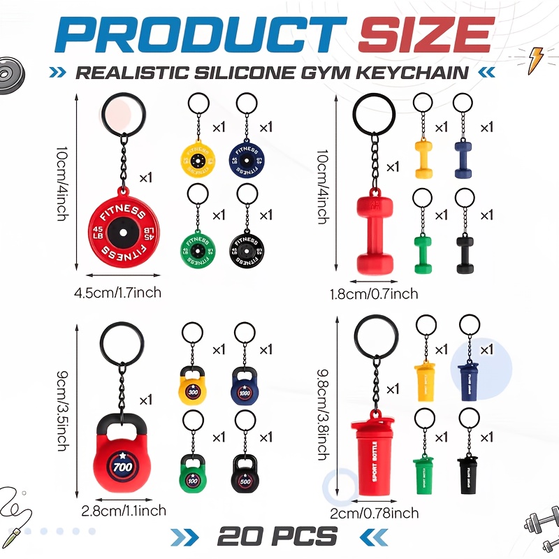 TEMU Set Regalo per Appassionati di Fitness da 20 pezzi: Manubrio, Manubrio, Kettlebell, Portachiavi con Borraccia, Portachiavi per Sollevamento in
