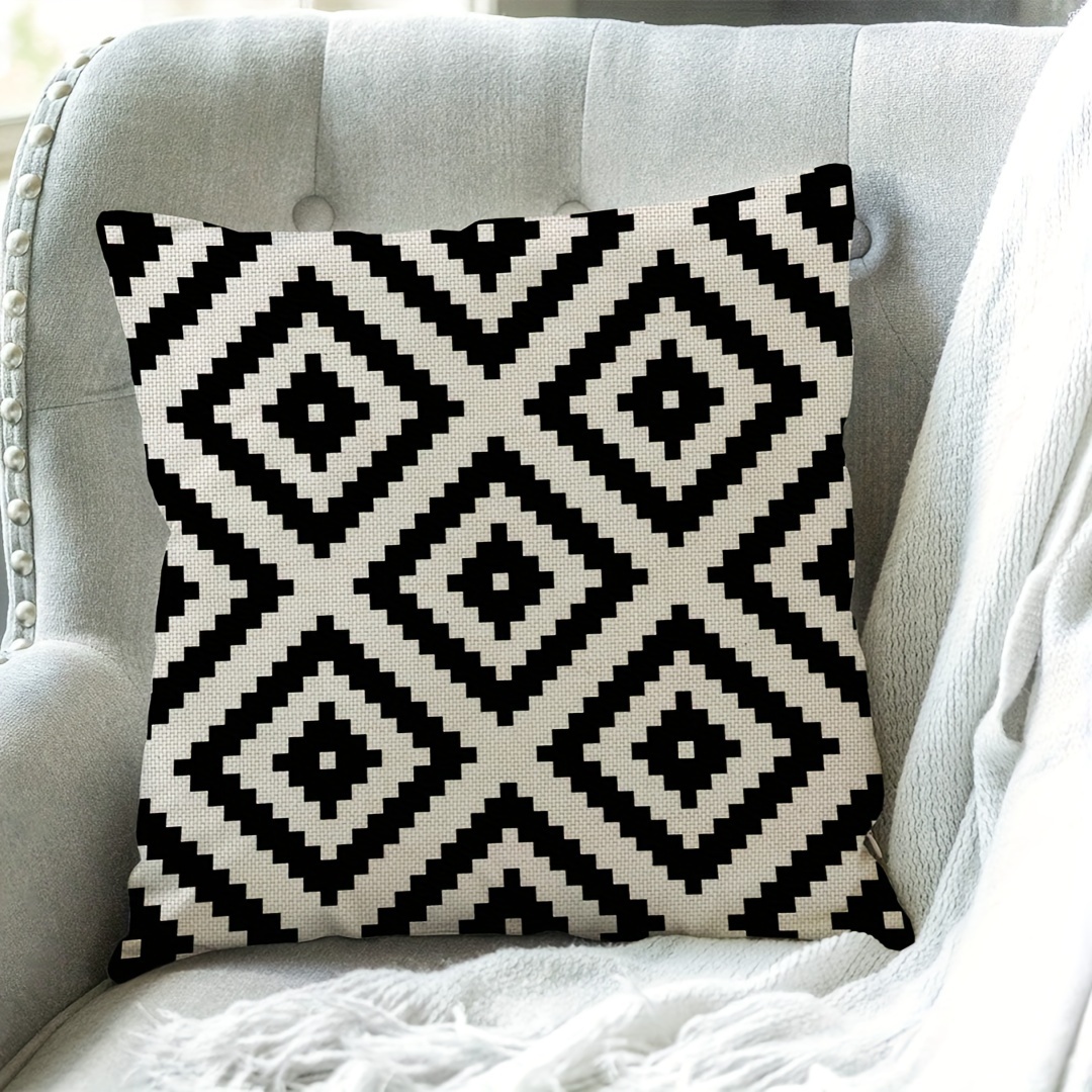 

Contemporary Style 18x18in Linen Geometric Print Throw Pillow Cover - Hand Wash Only, Zip Closure, Suitable For Living Room Decor