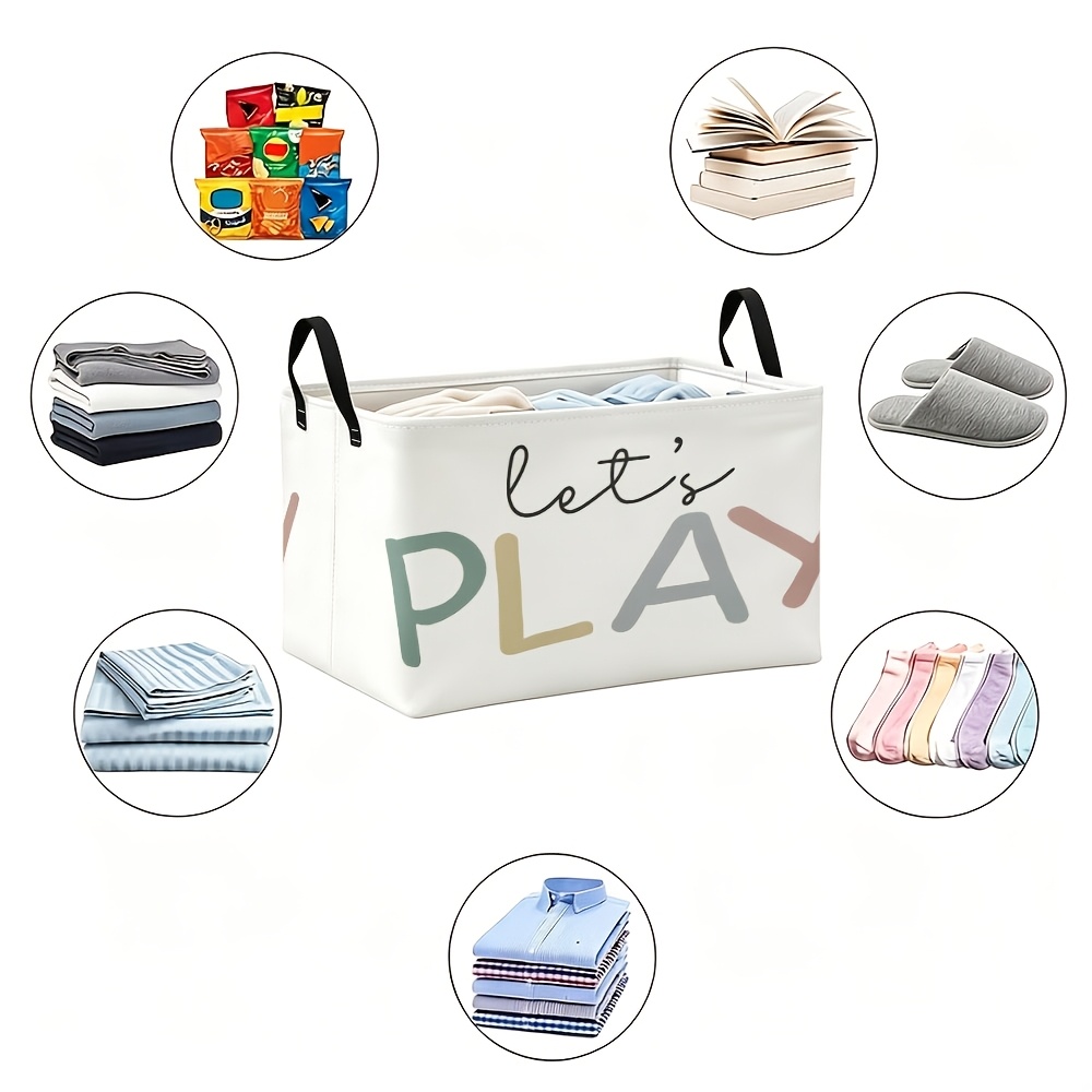Cheerful "Let's PLAY" Pastel Color Print Storage Basket