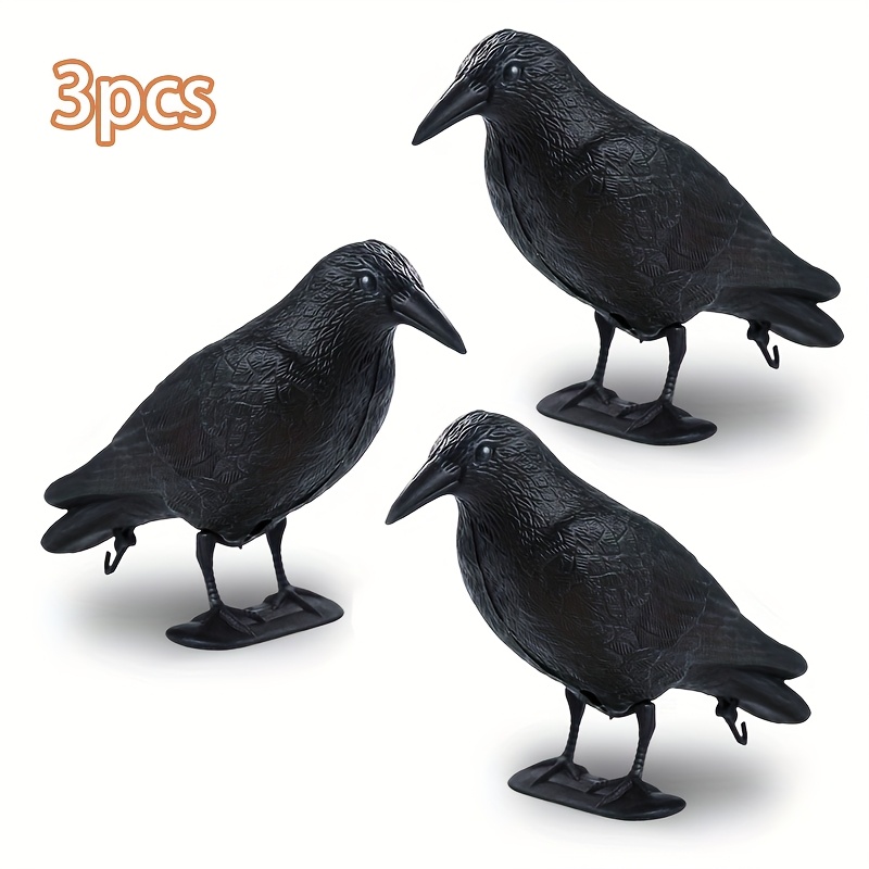 Image of 2/3pcs Realistic Crow Bird Repellent Decorations, Crow Decorations, Plastic Crow Decorations With Patio Garden For Halloween, Garden, Patio And Home Decoration