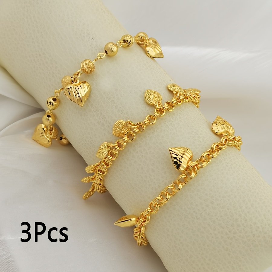 TEMU 3pcs Fashionable Luxury Heart-shaped Pendant Bracelet Set For Women, Bridal Wedding, Birthday Party, Gathering, Valentine's Day, Ramadan Gift