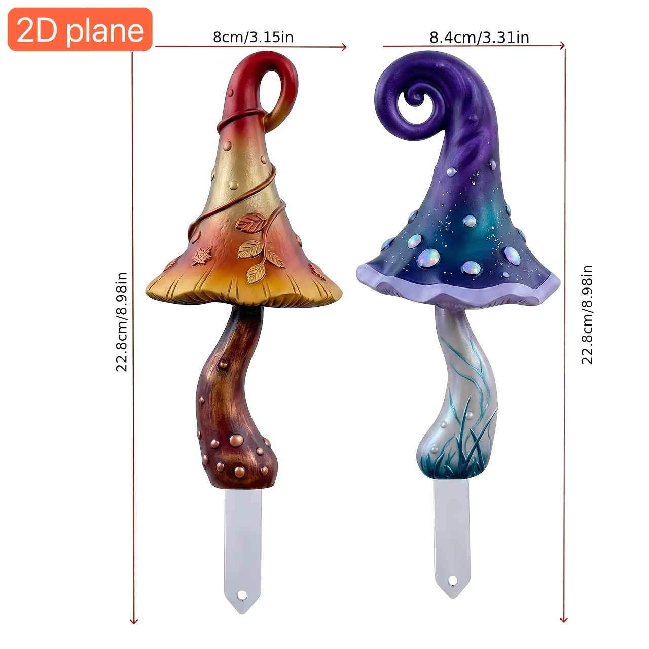 TEMU [2d Flat] 2pcs Metal Colorful Polka Dot Mushroom Wrought Iron Bonsai Stakes, Made Of Thickened Wrought Iron Material, Rust-proof, Sun-resistant,