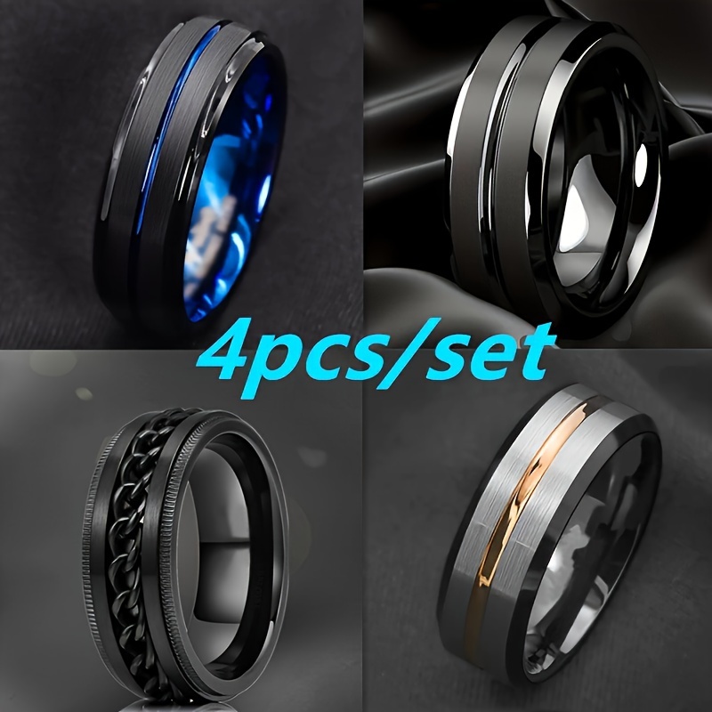 

4pcs/set Fashionable Men's Rings, Domineering Men's Wedding Party Gift Rings