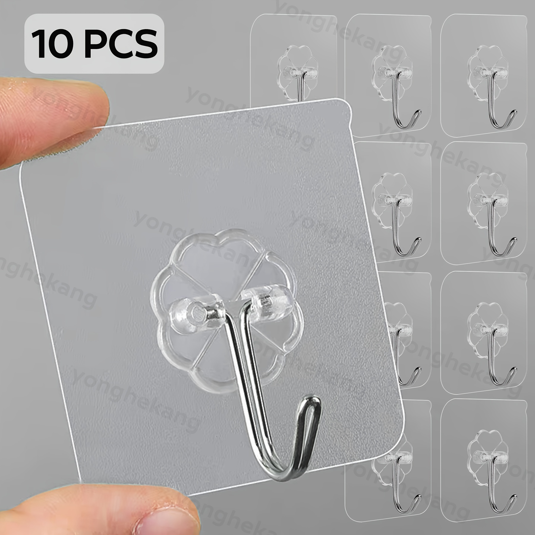 

10pcs Wall Hooks, Heavy Duty Self Adhesive Hooks, Waterproof And Oilproof Transparent Seamless Hooks, Suitable For Bathroom Kitchen