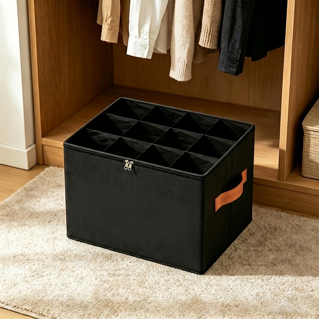 1pc Foldable Shoe Storage Organizer With Clear Window, 12-grid Shoe Box With Handle, Space- Closet Shoe Container For Sneakers, Boots, Home Entryway Bedroom Dorm, Under-bed Storage