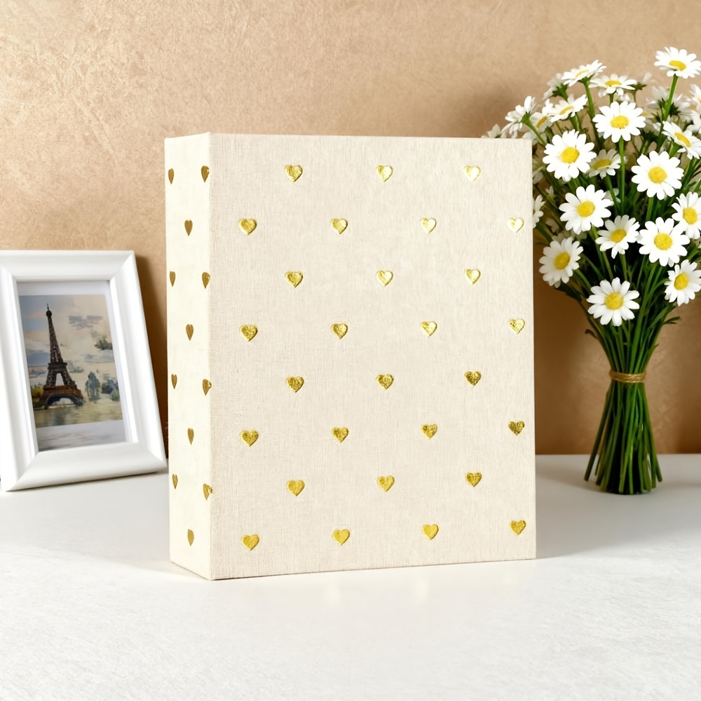 TEMU Photo Album 4x6 Holds 100 Photos Fabric Hardcover Slip In Pocket Picture Album Book With Heart Pattern Cute Small Memory Book Keepsake For