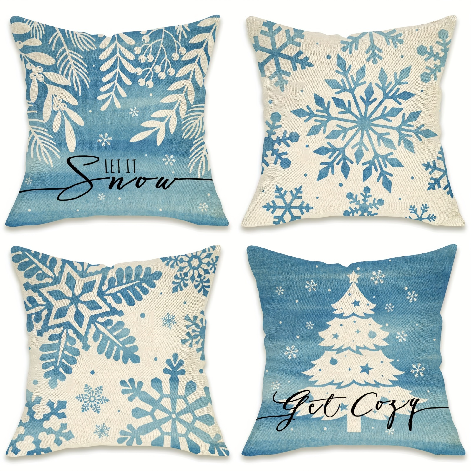 

4pcs Winter Christmas Pillowcase Set - Cozy & With And Tree Designs, Zip Closure, Machine Washable - Sofa, Bedroom, Living Room, Car Decor