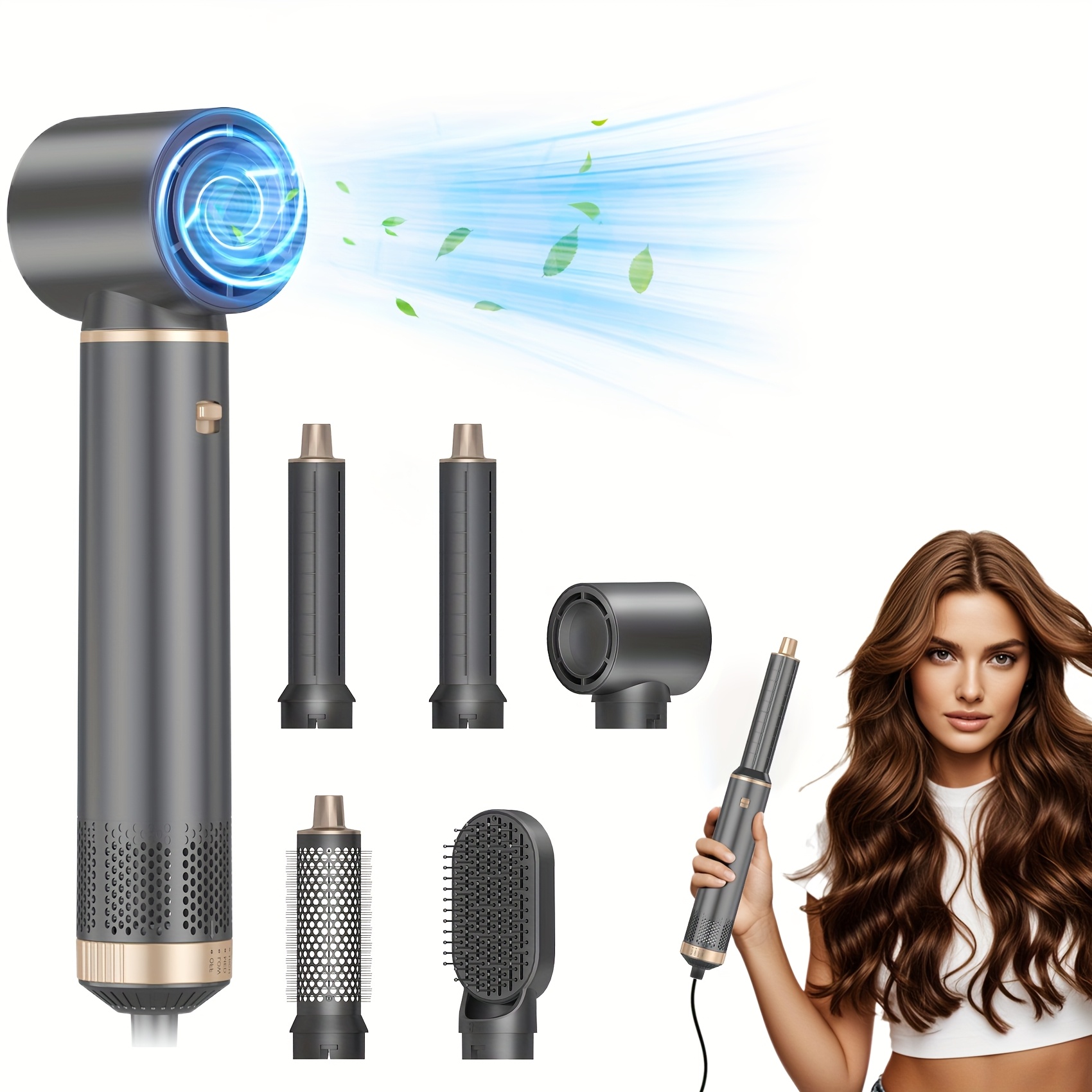 TEMU 5in 1 Blow Dryer Brush, Upgrade Hair Dryer Brush Wrap Styler, Detachable Hot Air Brush Negative Ion Curling Brush Iron, Hair Styling Tools For Drying Curling Straightening