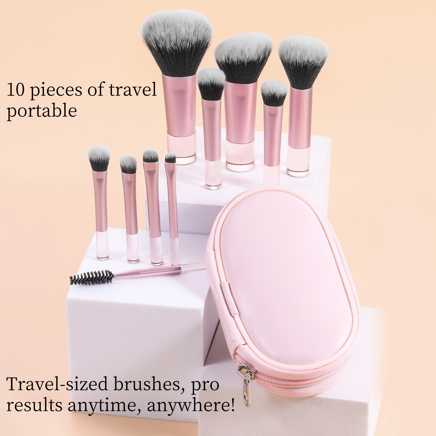 

10pcs Mini Travel Makeup Brush Set - Fashionable And , With Portable Storage Bag, High-quality Makeup Brush, Suitable For Multi-functional Makeup Applications, Necessity For