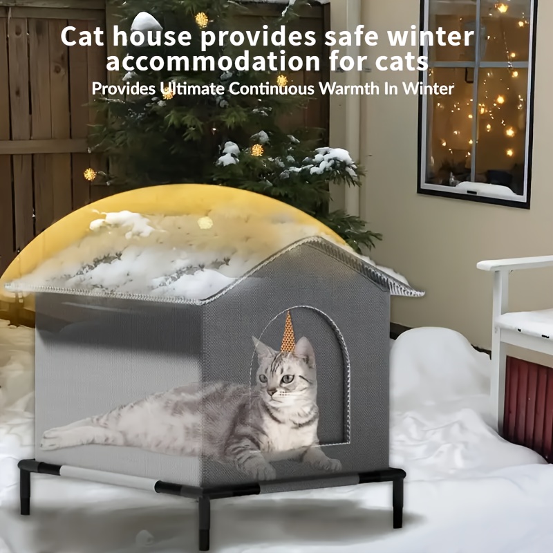 

Gentle Care, Cozy Striped Cat House With Stand - Waterproof, Easy-to- Oxford Fabric Shelter, Indoor/outdoor Use, Includes Warm Cushion, Outdoor Cat House Weatherproof Insulated