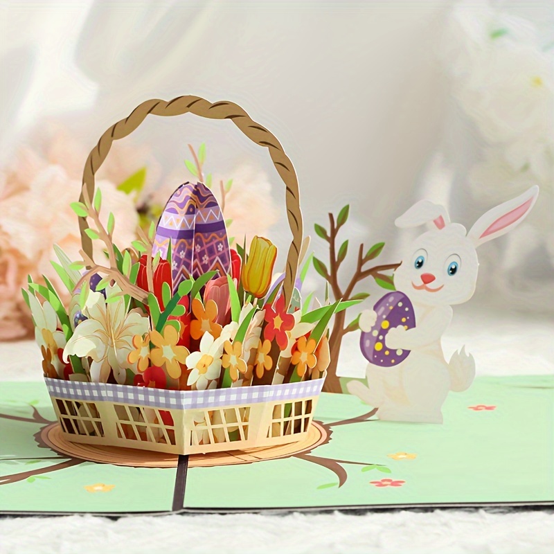 

Easter Bunny 3d Pop-up Egg Postcard - Handcrafted Paper , Ideal For Easter & Thanksgiving Greetings