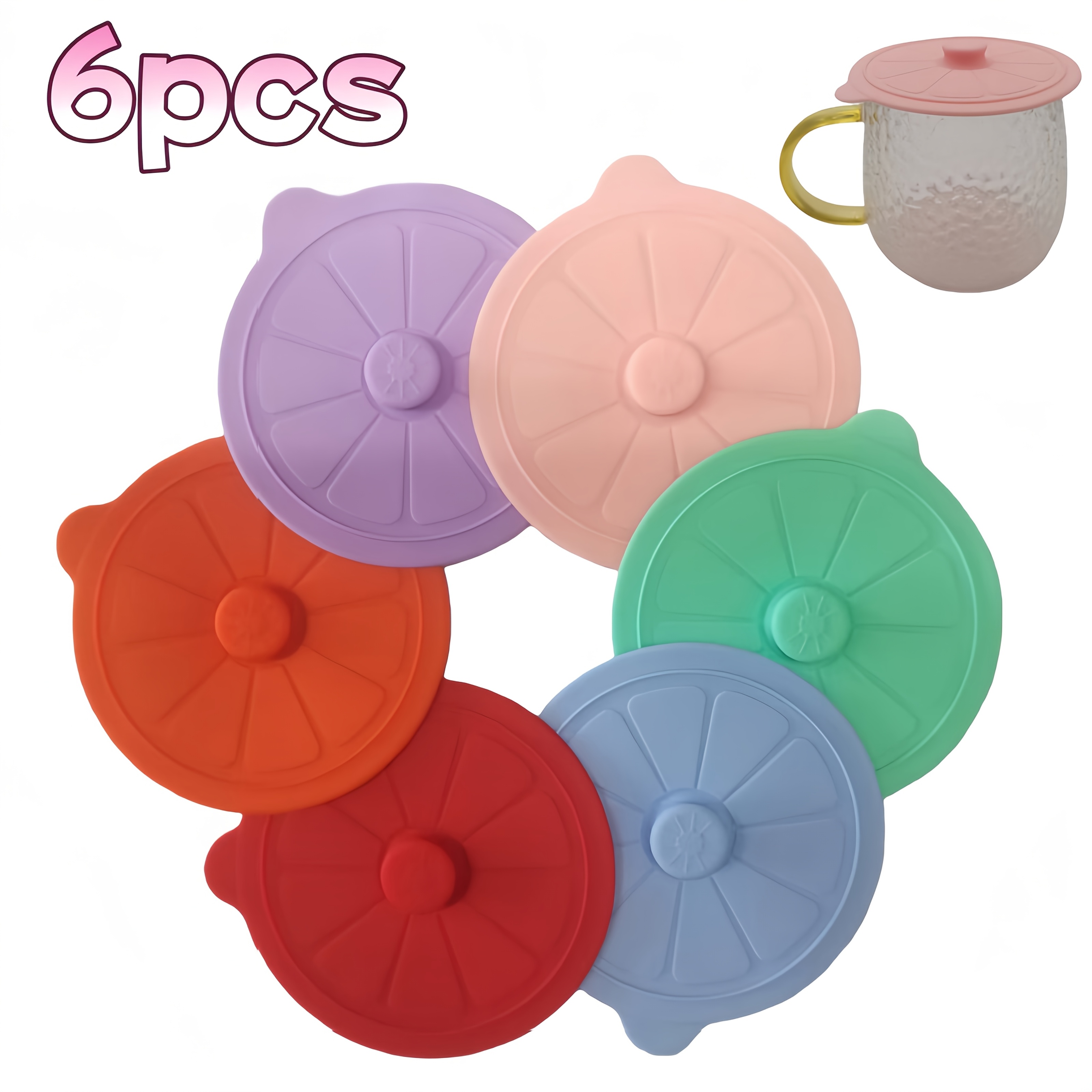 Image of 6pcs Silicone Cup Lids, Lemon Shaped Silicone Dust And Insect Proof Cup Lids, 9cm/3.74in Diameter Suitable For Most Mugs, Water Cups, Coffee Cups, Food Grade Silicone Material, Reusable