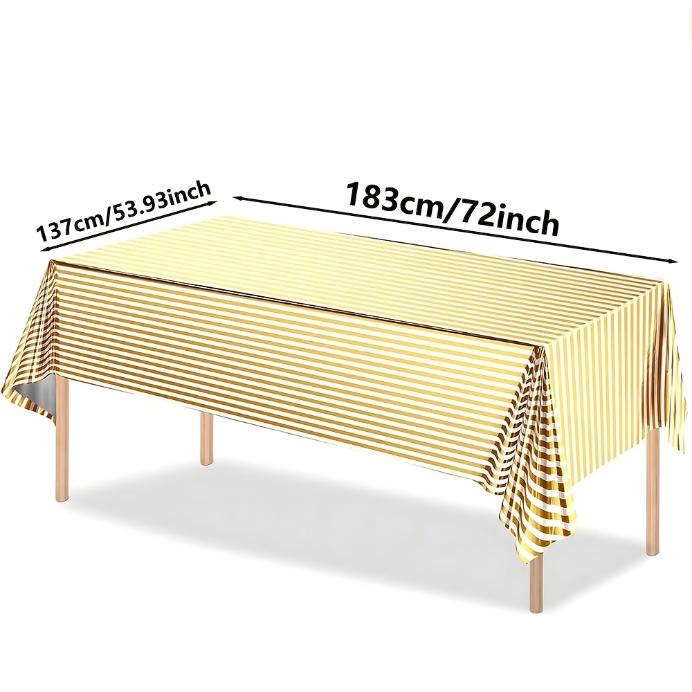 TEMU 1pc Golden Striped Party Tablecloth 54 X 72 Inches Disposable Rectangular Tablecloth, Suitable For Birthday Parties, Weddings, Anniversaries,