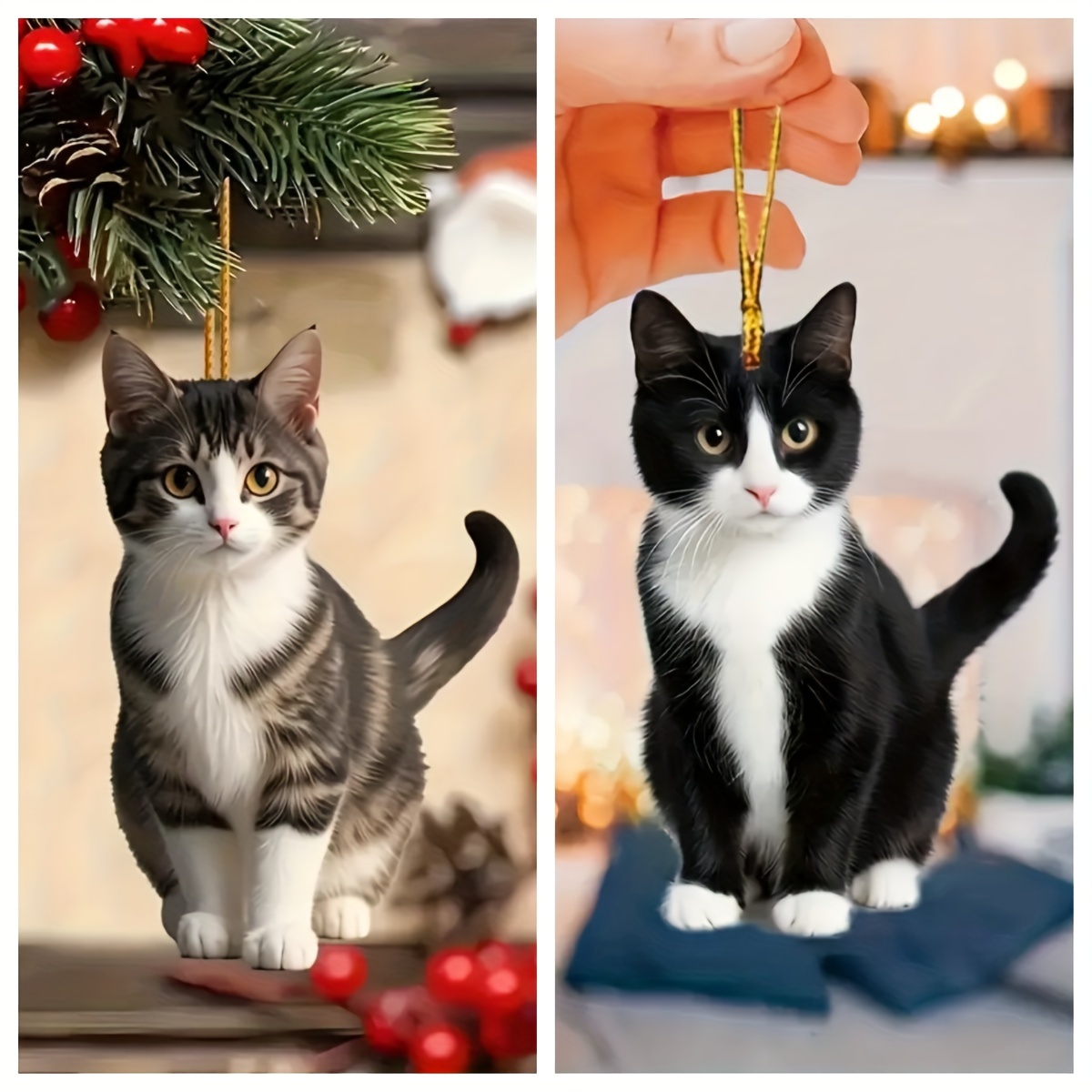 

2pcs Cute Cat Acrylic Ornaments, 2d Acrylic Hanging Decor For Christmas Tree, Kitty Keychain For Bags & Keys, Perfect Gift For Cat Lovers, Car Interior Accessories