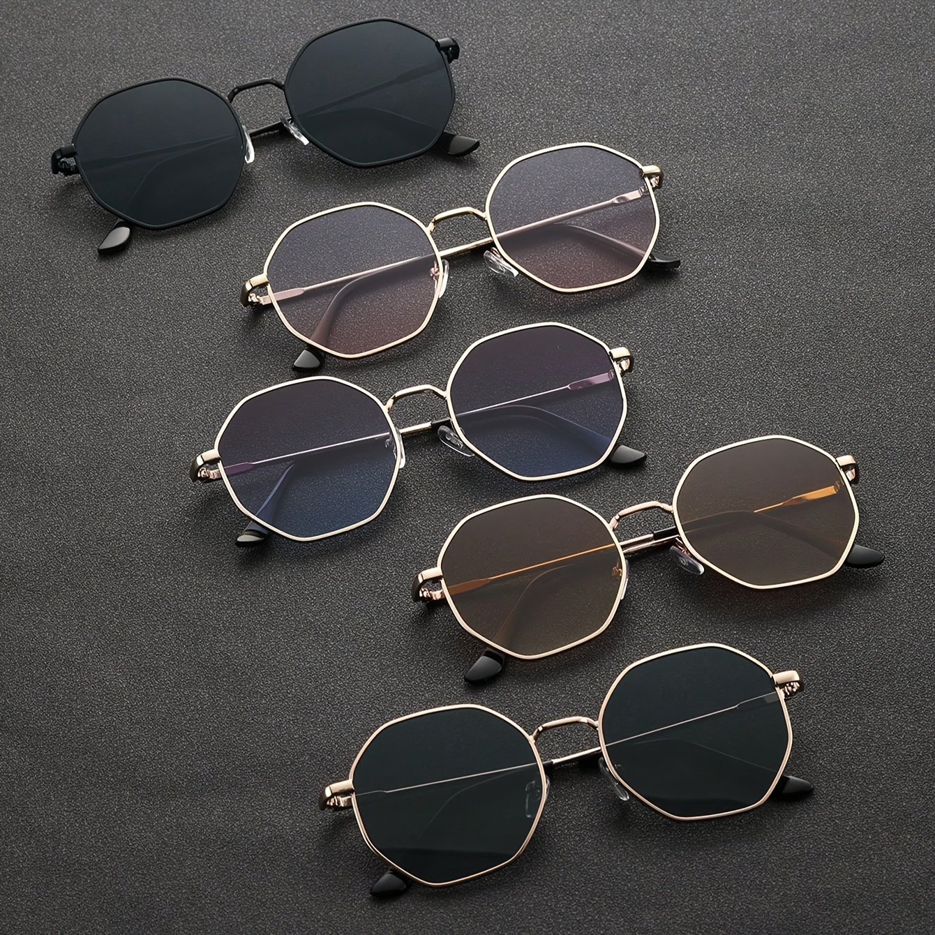 

5pcs Men's Vintage Geometric Frame Colorful Metallic Fashion Glasses - For Outdoor Daily Music Festival Accessories