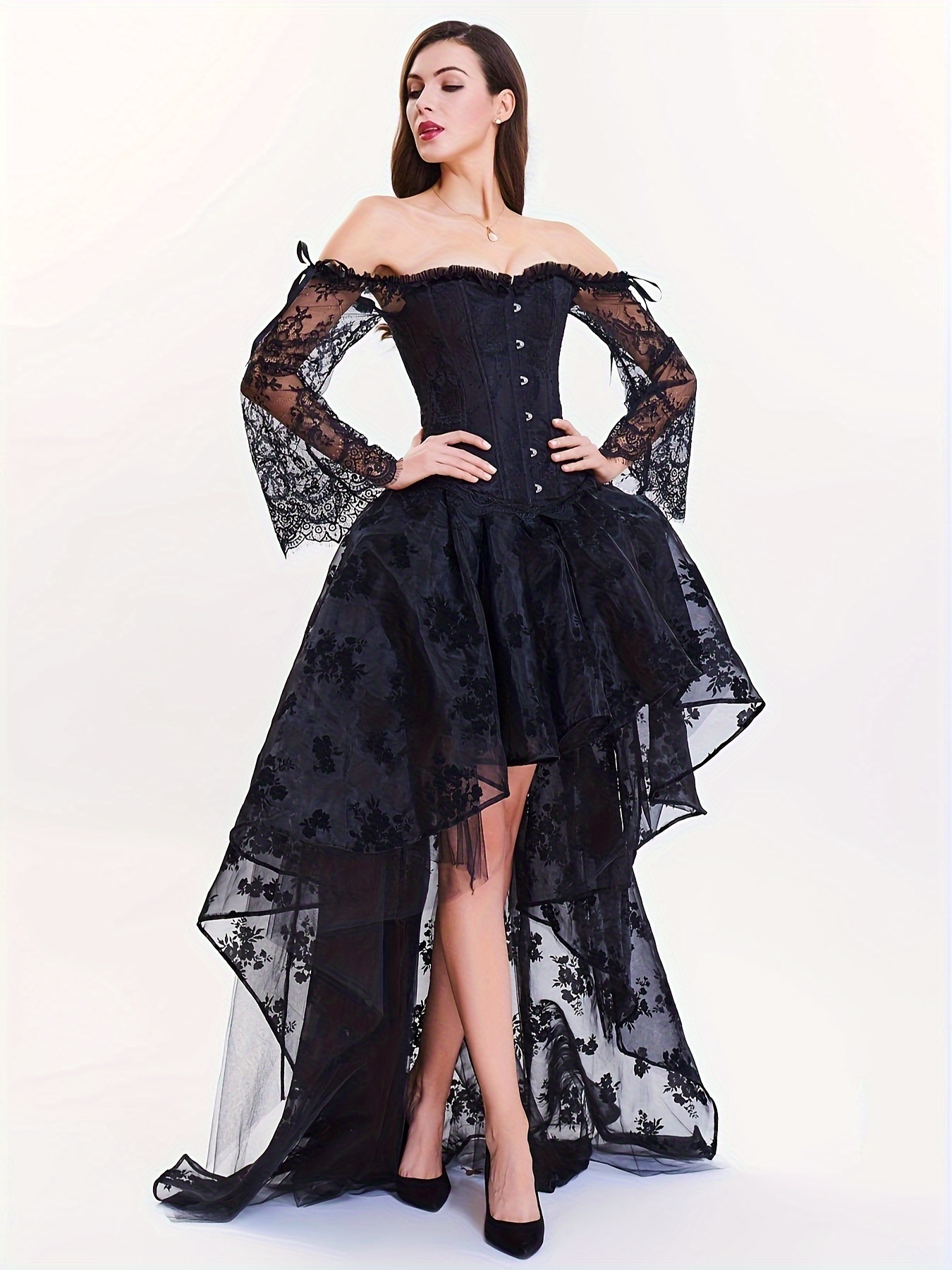 underbust corset dress skirt tutu blouse top 3 Pcs Women Gothic Lace corsets  halloween costumes Black S : : Clothing, Shoes & Accessories