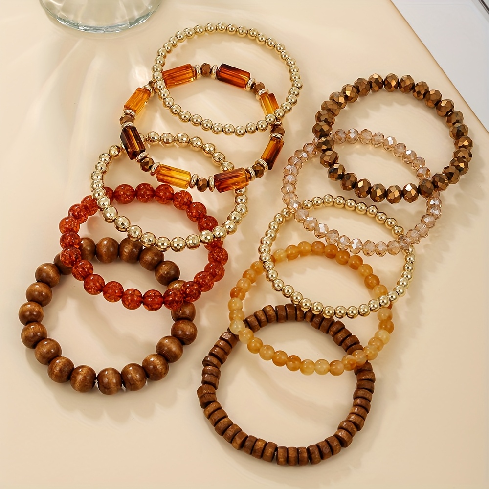 Boho Beaded Bracelet Set - Acrylic & Wooden CCB Bangles Stackable