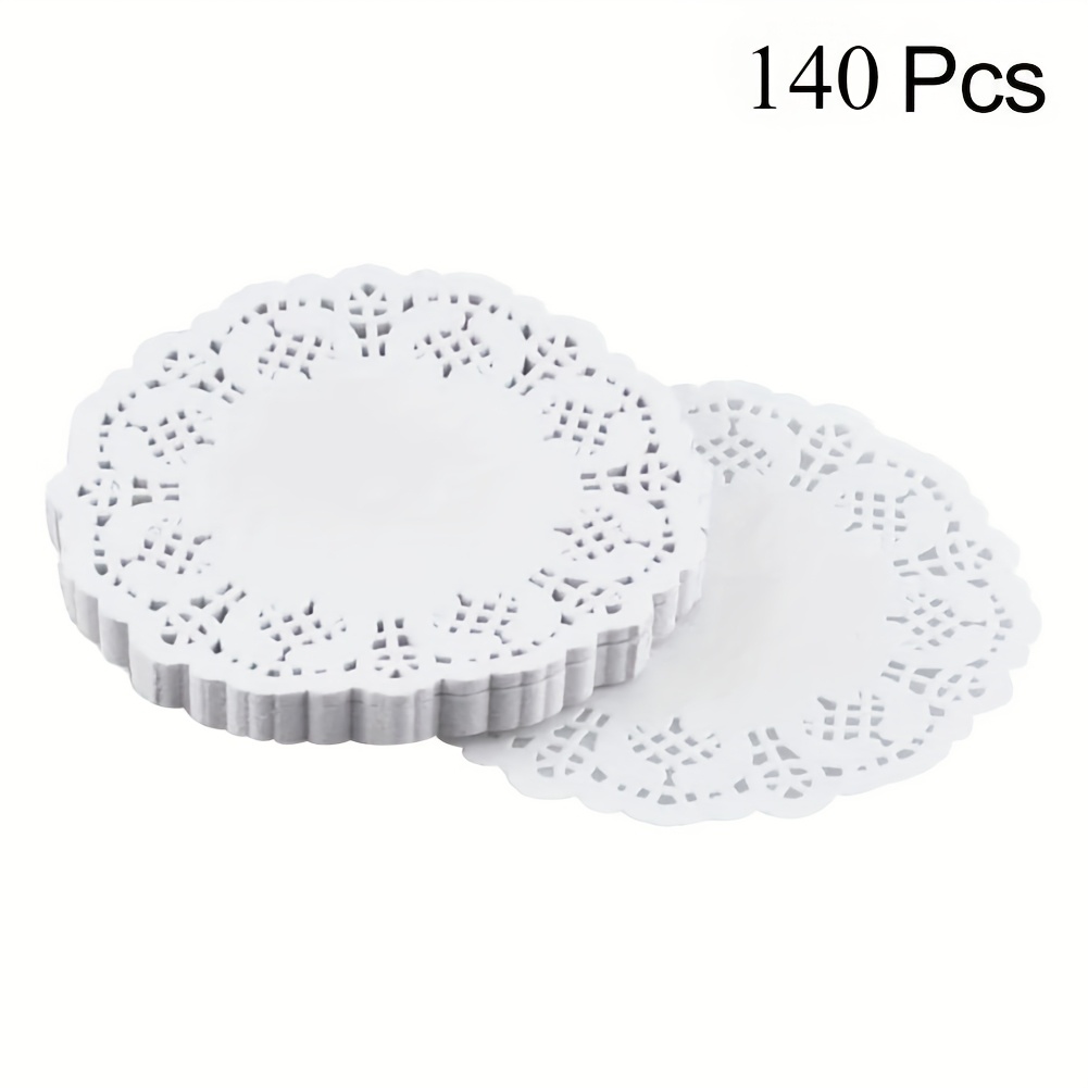 Image of 140pcs Elegant Lace Paper Doilies - 3.5" Round, Food-safe Cupcake & Dessert Mats For Weddings, Parties & Home Decor