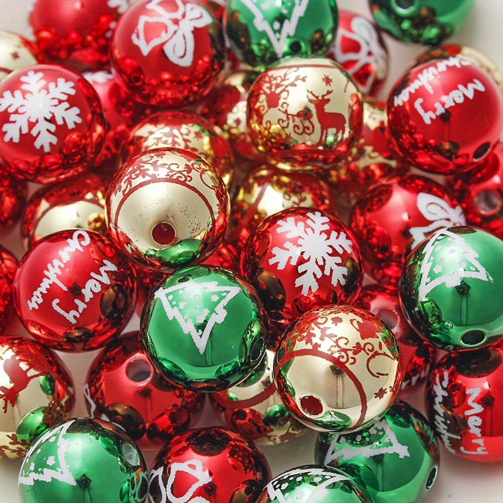 10pcs 16mm Random Mix Christmas Acrylic Beads Snowflake Christmas Pattern Merry Christmas Letters Loose Spacer Beads For Making Bracelet Necklace Earrings Keychain Accessories
