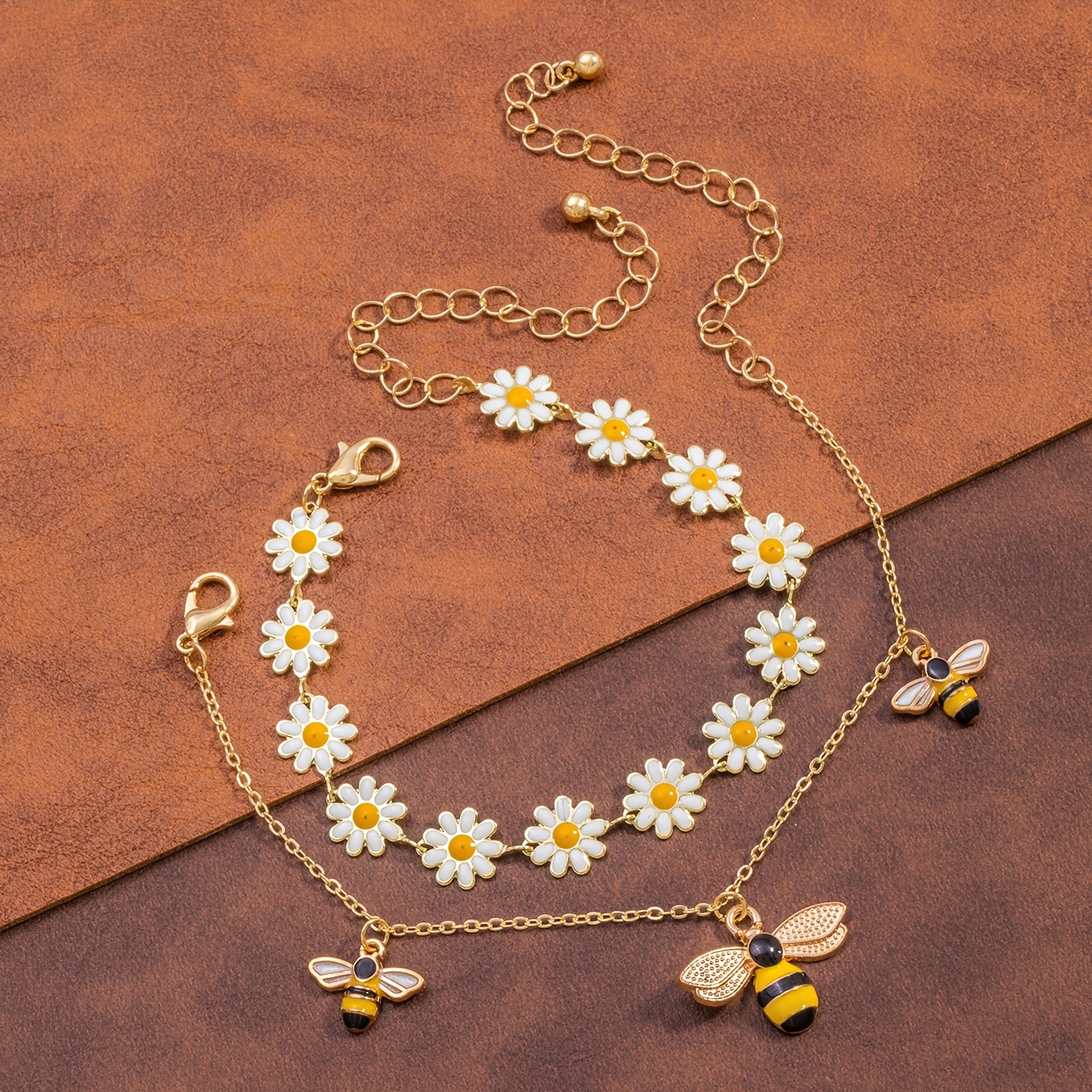TEMU 2 pièces de bracelet abeille à fleur marguerite avec design en couleurs contrastées, nouveaux accessoires, tenue décontractée , bijoux vacances