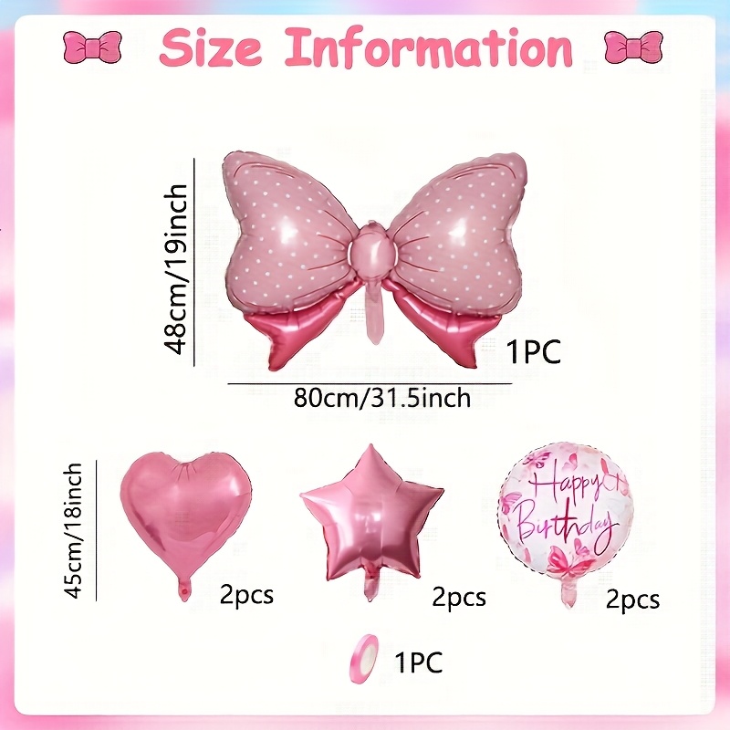 Image of 8pcs Pink Bow-themed Birthday Balloon Set - Self-sealing Foil Balloons With "happy Birthday" And "birthday Celebration" Designs, Suitable For Party Background Decoration-including Ribbons