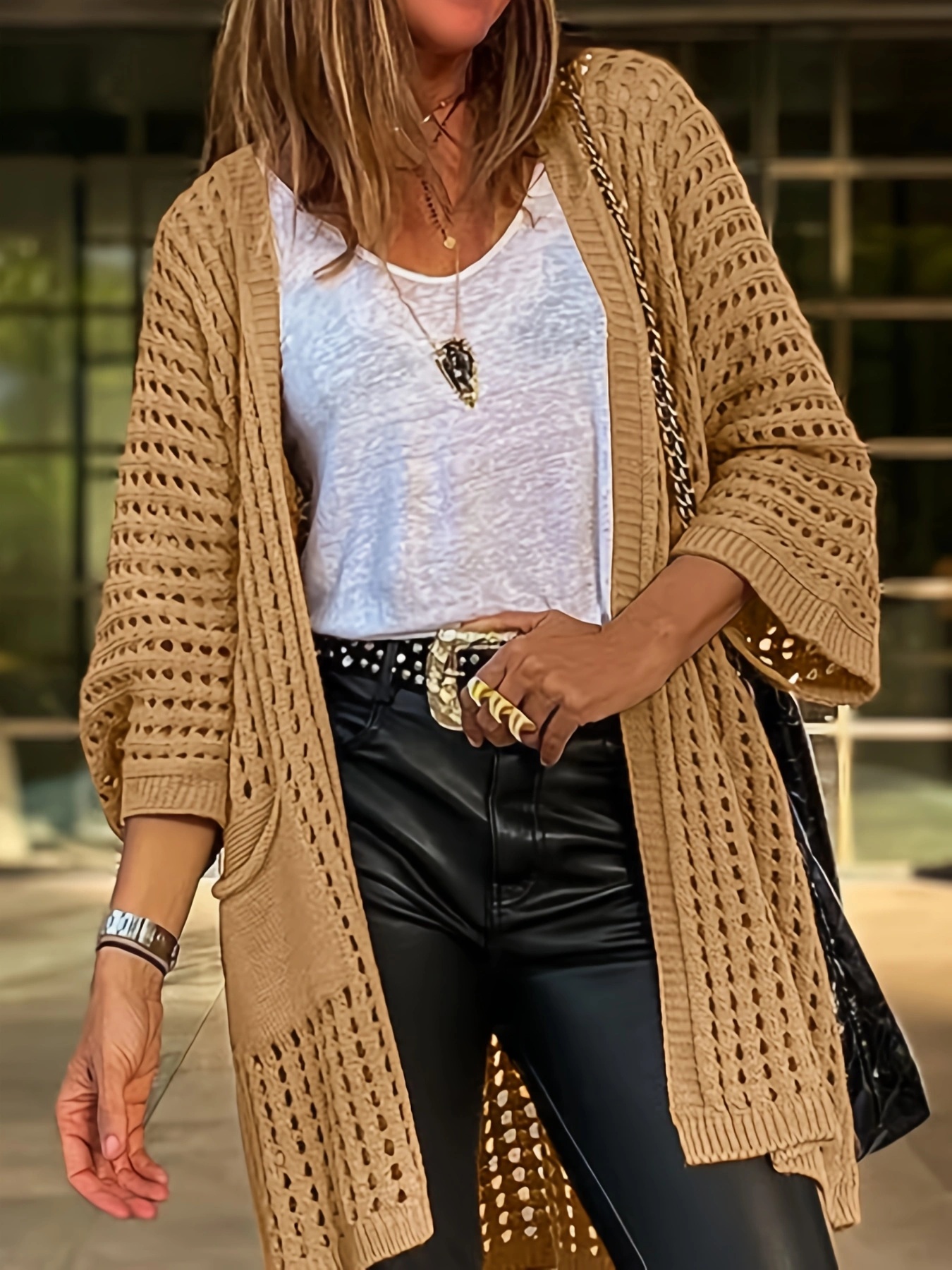 damen khaki strick cardigan lässig stilvoll locker sitz Temu Germany