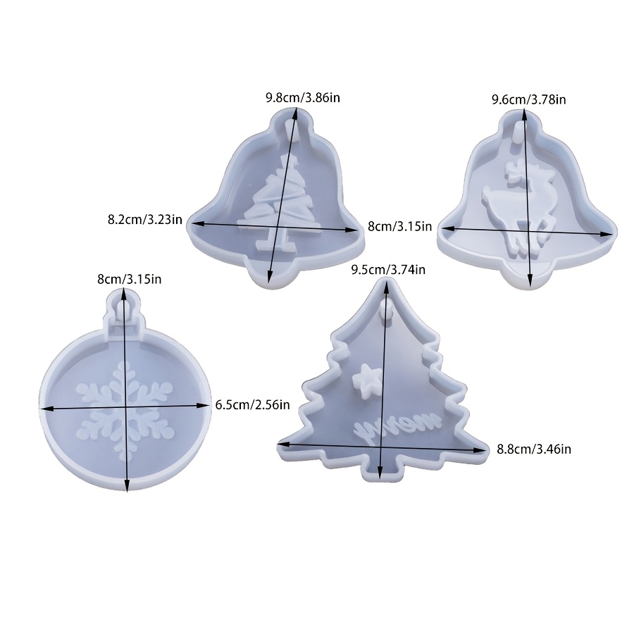 TEMU Resin Silicone Mold - 4pcs Christmas Pendant Tag Silicone Molds, Including Christmas Tree, Reindeer, Bell, And Snowflake Styles, Hanging Molds