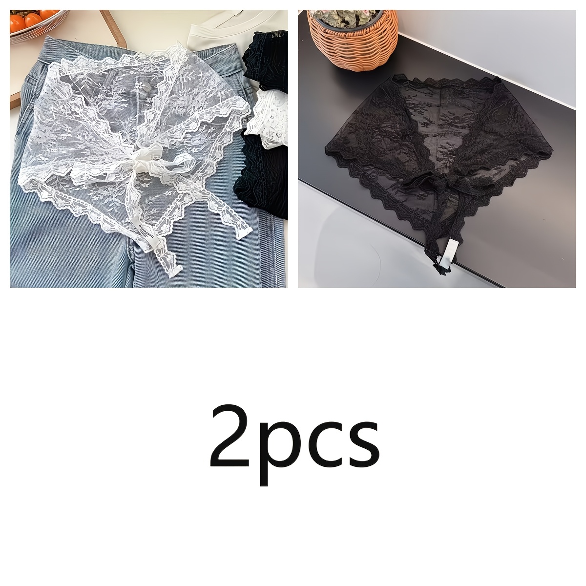 TEMU 2pcs Vintage Plant Lace Trim Women's Costume Triangle Bandana Hair Accessory, Versatile For Spring, Summer And Autumn Outfits, Worn As Headwear