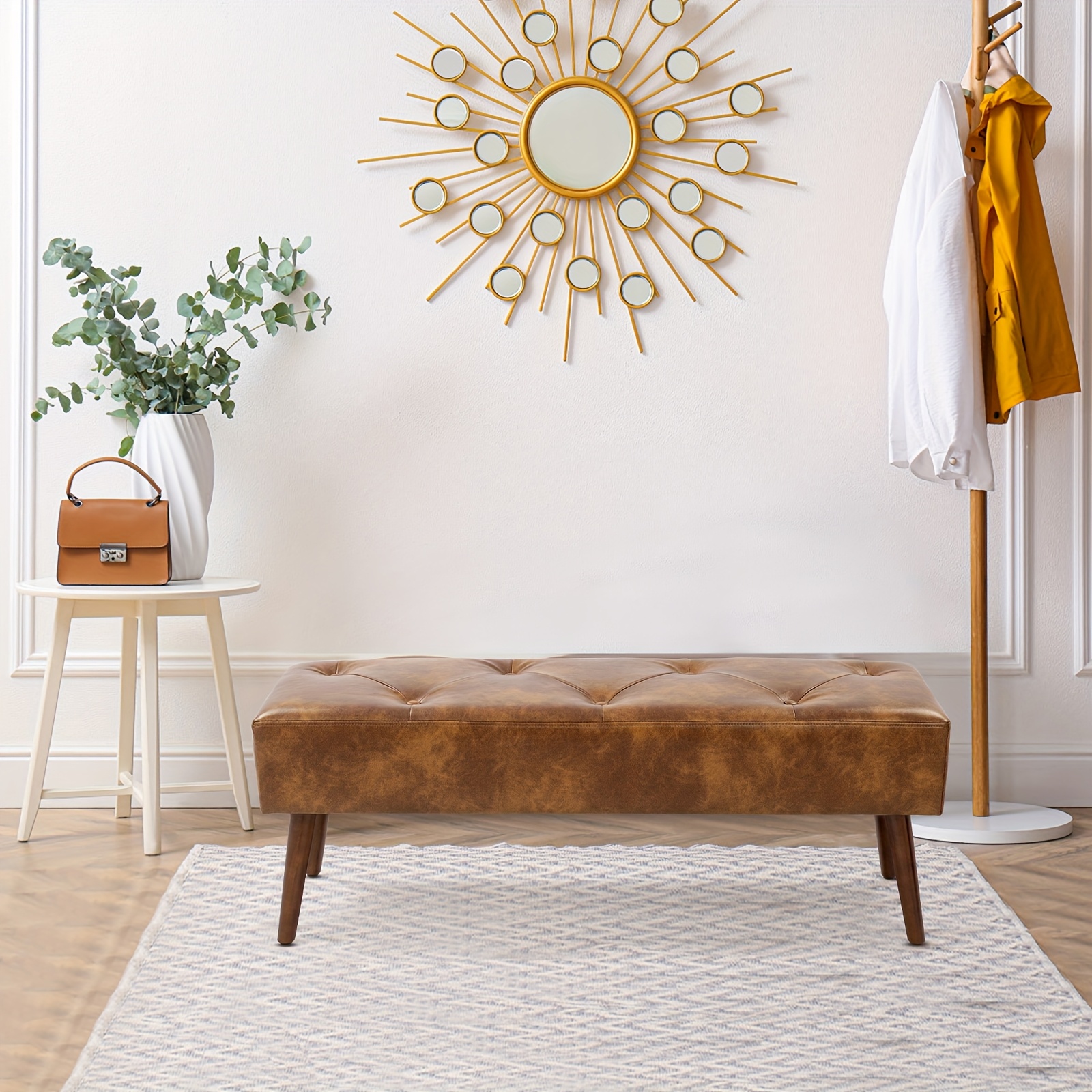 44-inch Brown Pu Bench, Bedroom Bench, Living Room Shoe Bench, Suitable for Multiple Scenes, Multiple Colors Available