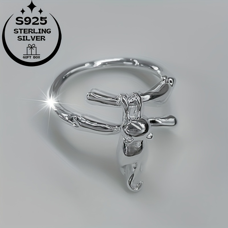 925 Silver Cat Ring Lazy Cat Climbing High Meaning Gift