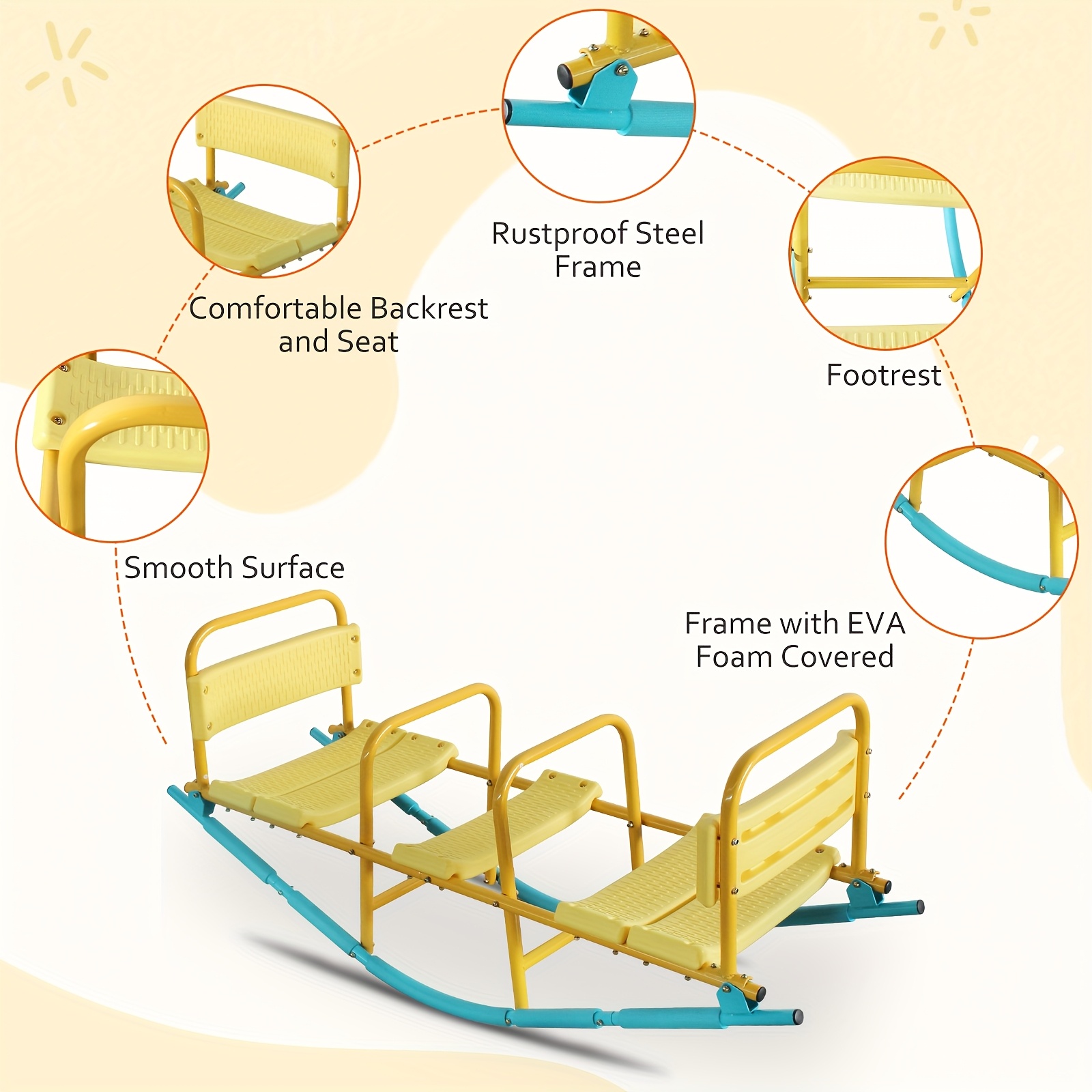 2-in-1 Metal Seesaw Toy with Easy-to-Hold Handles - Vibrant Yellow & Blue Indoor/Outdoor Play Equipment for Family Backyard, Kindergarten, Holiday Gifts (Stainless Steel), Seesaw Toy, Playful Design, Durable Construction