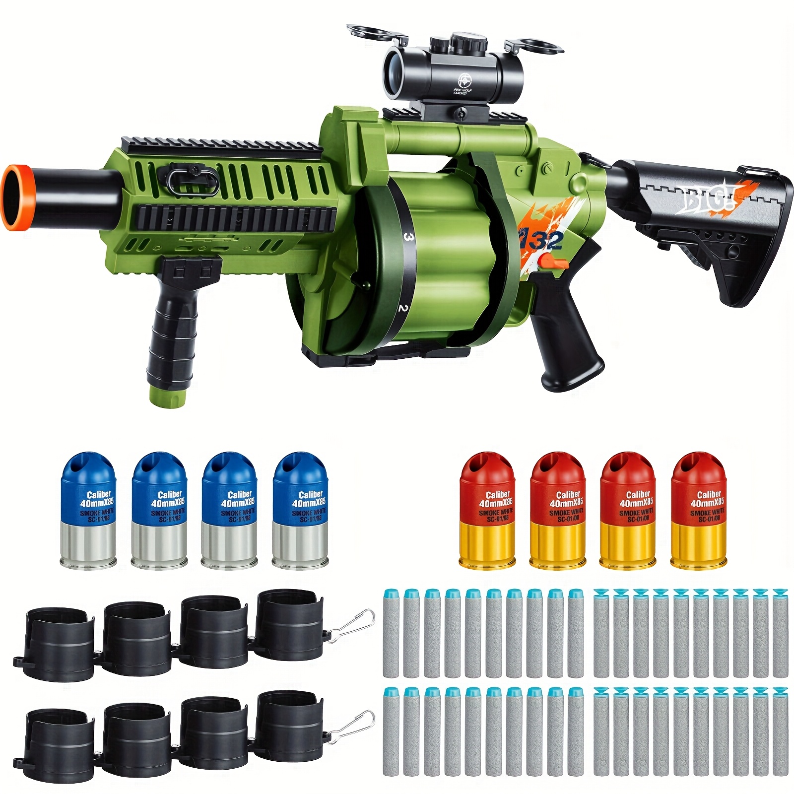 Shell-Ejecting Foam Blaster Gun Toy with 6x3 Soft Rounds & Grenade Launcher - Large Magazine, Non-Electric Design, Durable Outdoor Toy for Kids - Ideal Birthday Gift (Gray/Green/Yellow), Blaster Toy Gun, Action Play, Textured Grip, Sturdy Build, Fun Activity