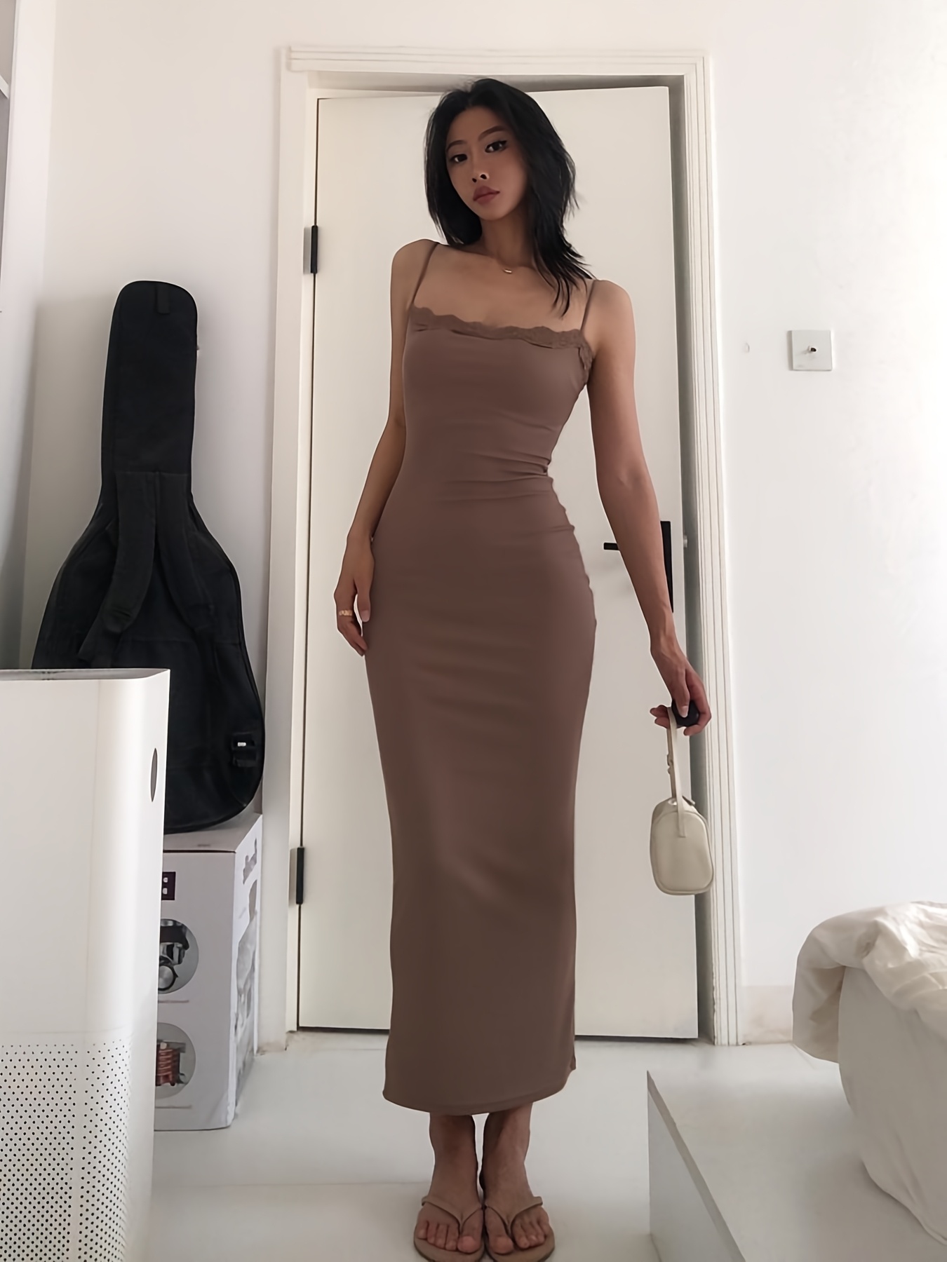 stretch knit halter dress Shop Comfortable & Stylish Orange Knit Halter Midi Dresses Large main image 0