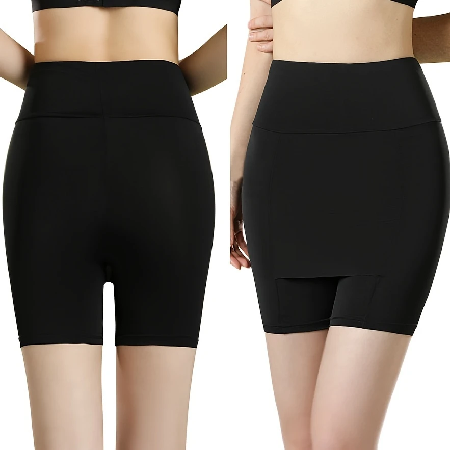 womens solid color high waist shaping shorts hip underwear summer lightweight double layer ice silk safety panties with tummy control details 7