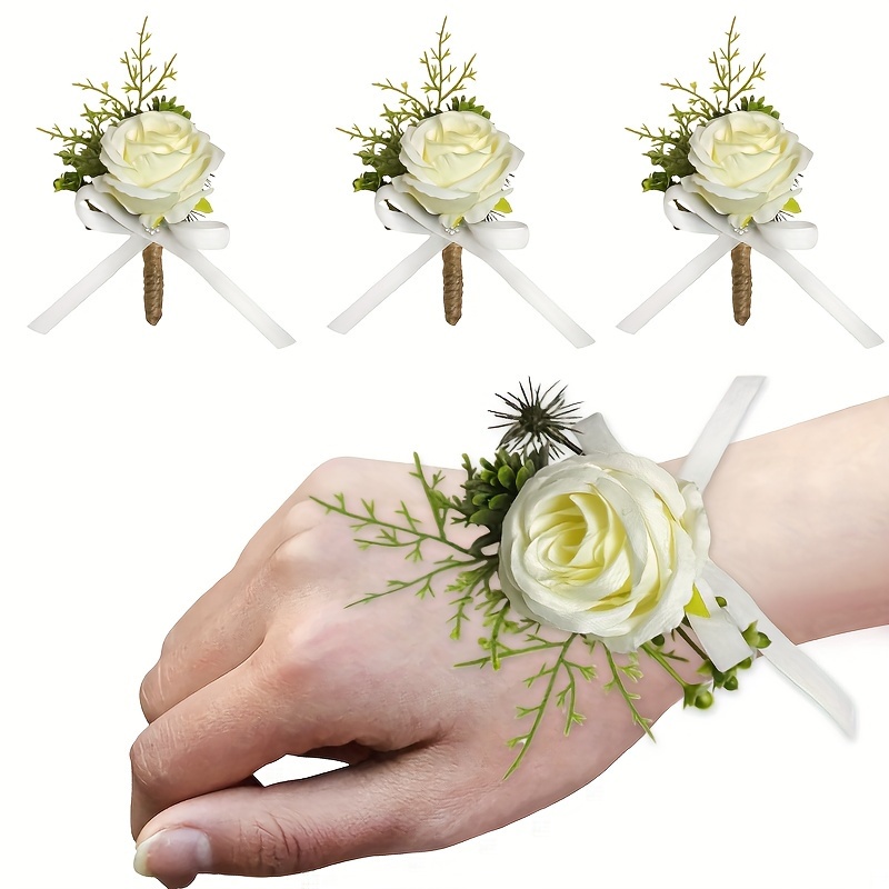 3pcs Rose Wrist Corsage Bridesmaid Bridal Wedding Wrist Corsage Handmade  Artificial Corsage Set Bride Hand Flower Bracelet for Wedding Party Prom  Suit Decorations (White) 