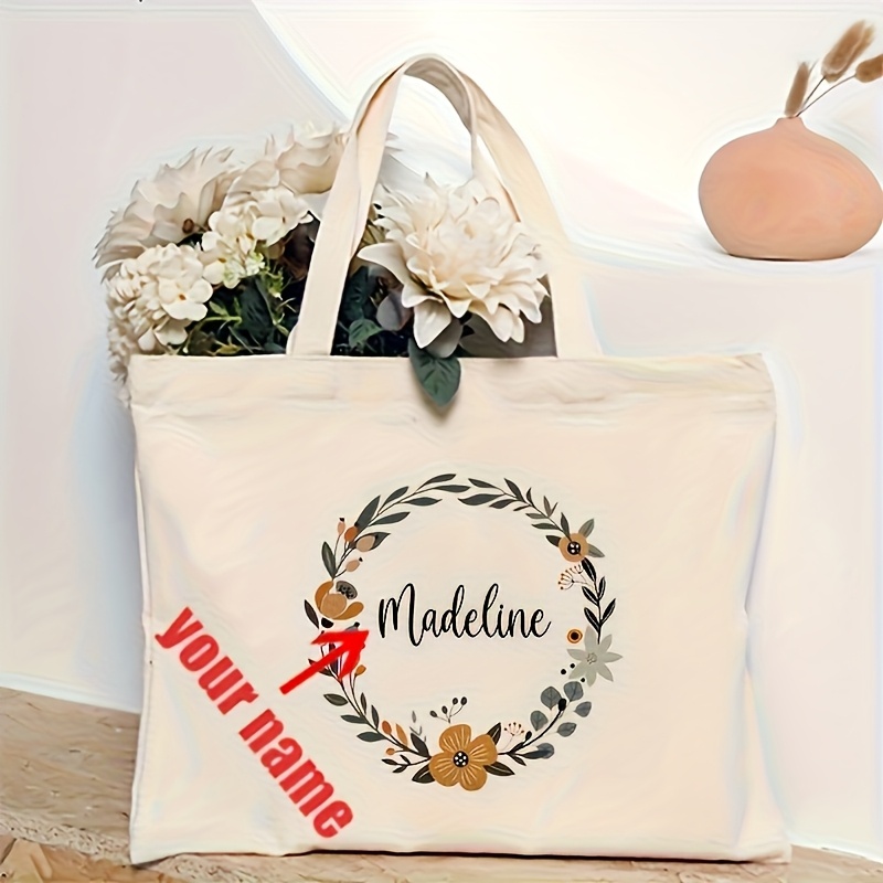Image of [custom Item] Women's Shoulder Bag (mixed Yarn, Are Normal Craft, Not ) 1pc Personalized Name Pattern Tote Bag Shoulder Bag For Women's Reusable Shopping Bag, Birthday Gift, Gift For Mother